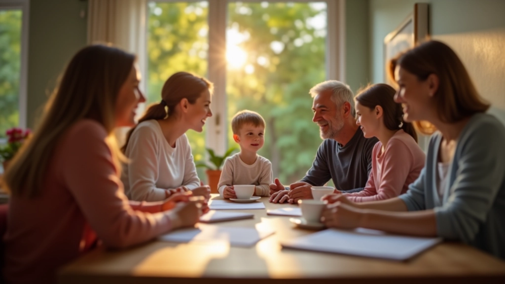 Famille en discussion autour d'une table