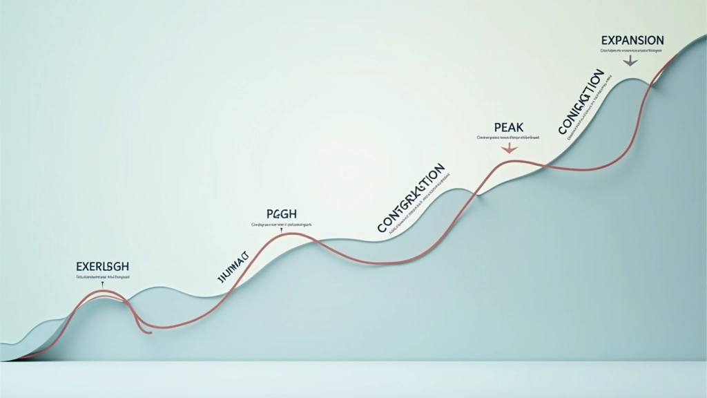 Graphique montrant les quatre phases du cycle économique avec courbe ondulante