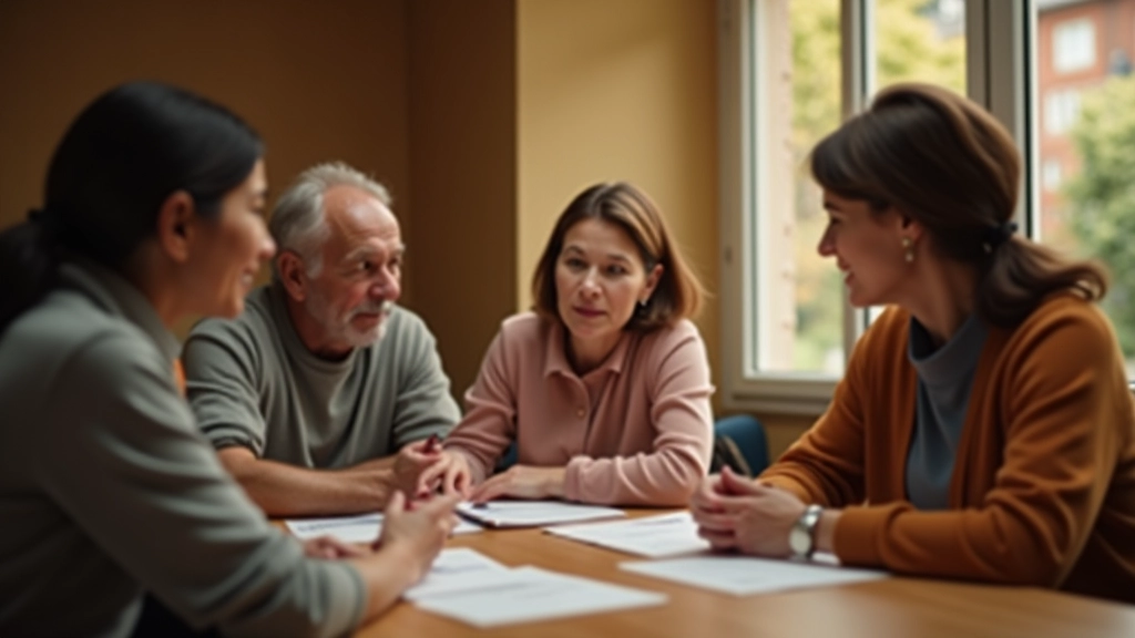 Parents et enfants dans un atelier communautaire discutant d'éducation financière ensemble