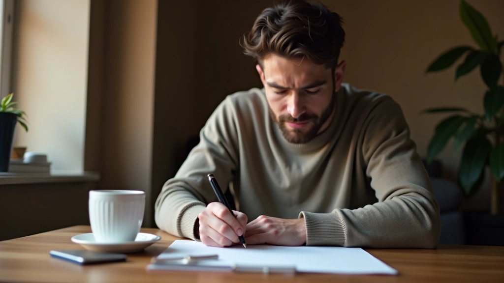 Personne écrivant sur un bloc-notes pendant un atelier avec café et stylo