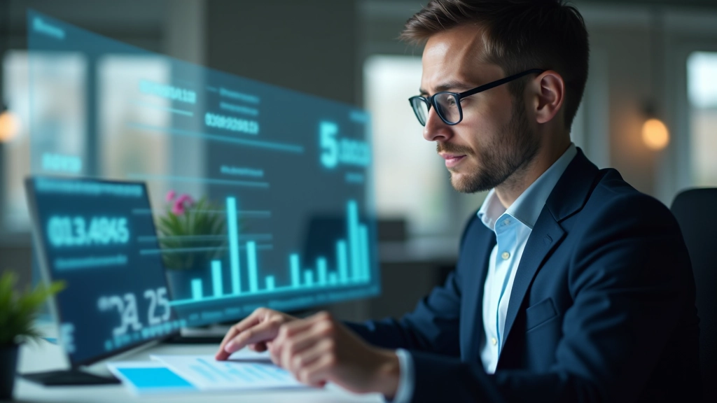 Personne consultant un tableau de bord économique sur écran avec différents indicateurs